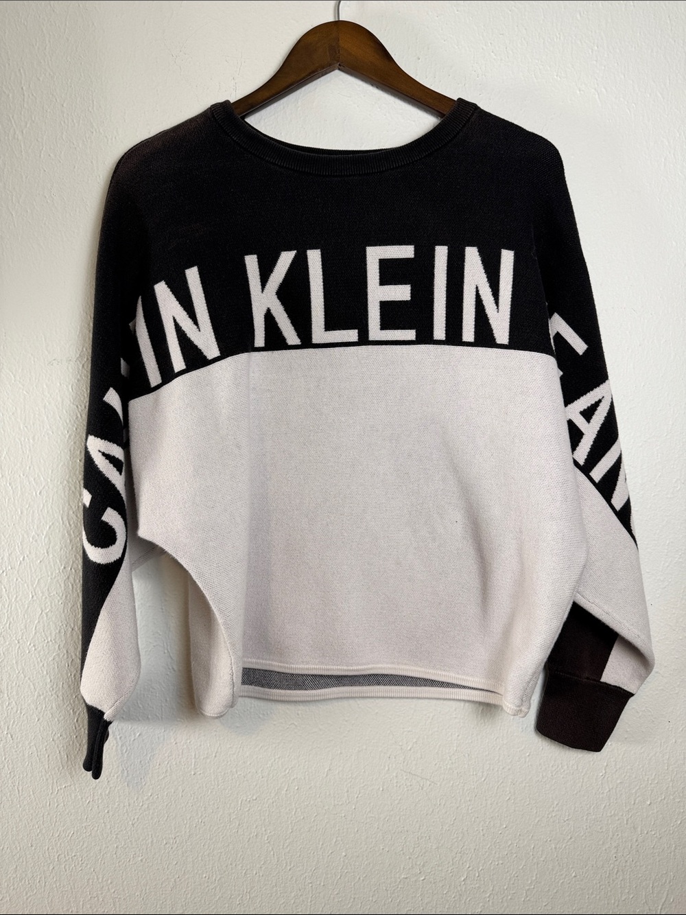 Calvin Klein Black and White Logo Band Crewneck Sweater